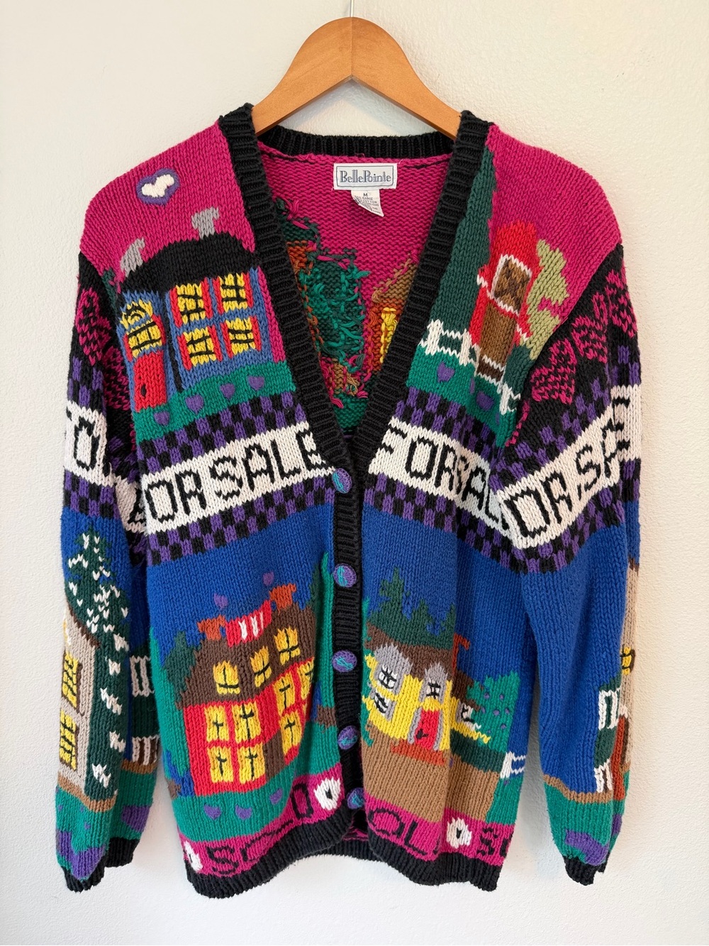 BELLE POINTE Realtor Colorful Village Knit Cardigan Sweater